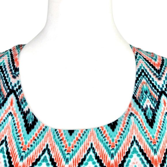 Womens XL Zac & Rachel Chevron Aztec Print Zipper Back Design Layered Sheer Top - Picture 3 of 12